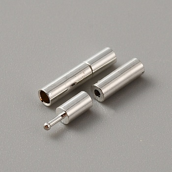 Brass Bayonet Clasps, Column, Leather Cord Clasps Findings, Silver, 14x3mm, Hole: 1.7mm