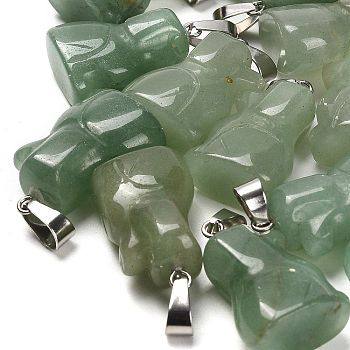 Natural Green Aventurine Pendants, with 201 Stainless Steel Finding, Dog, 25~27x15~16x9~9.5mm, Hole: 5x7mm