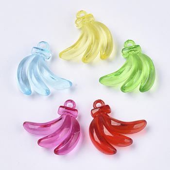 Transparent Acrylic Pendants, Dyed, Banana, Mixed Color, 28.5x28x9mm, Hole: 3mm, about 190pcs/500g