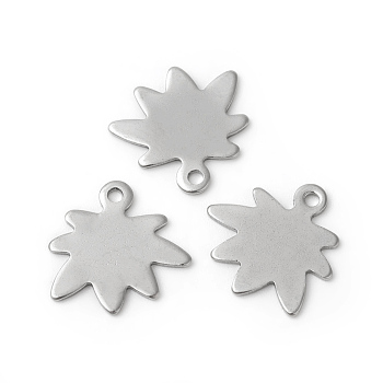 201 Stainless Steel Charms, Maple Leaf, Stainless Steel Color, 13~14x14x0.5~0.7mm, Hole: 1.4~1.6mm