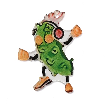 Printed Acrylic Pendants, Cucumber Charms, Colorful, 42x35x2mm, Hole: 1.8mm