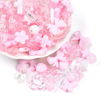 Transparent & Opaque Acrylic Beads, Mixed Shapes, Pearl Pink, 7.5~24.5x7.5~32.7x2.5~12.5mm, Hole: 0.5~3mm