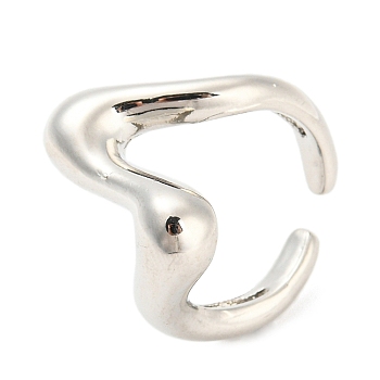 Brass Wave Open Cuff Rings, Lead Free & Cadmium Free, Platinum, Us Size 5 1/4(15.9mm)