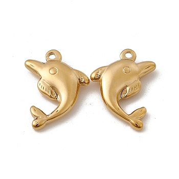 Vacuum Plating 201 Stainless Steel Charms, Dolphin Charm, Real 18K Gold Plated, 25x19x5mm, Hole: 1.6mm