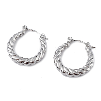 304 Stainless Steel Twist Teardrop Hoop Earrings for Women, Stainless Steel Color, 22.5x21.5x3.5mm, Pin: 0.6mm
