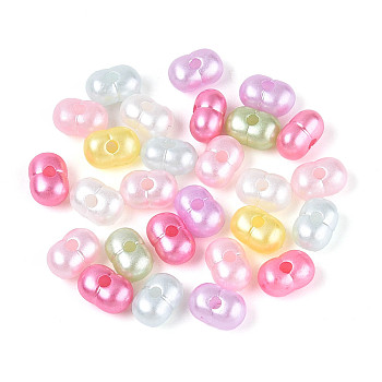 Pearlized Opaque Acrylic Beads, Peanut, Mixed Color, 4.5x8x5mm, Hole: 1.6mm, about 5555pcs/500g