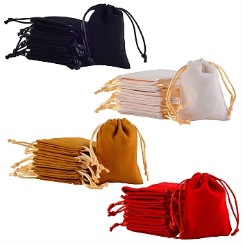 40Pcs 4 Colors Velvet Packing Pouches, Drawstring Bags, Mixed Color, 9.2~9.5x7~7.2cm, 10pcs/color