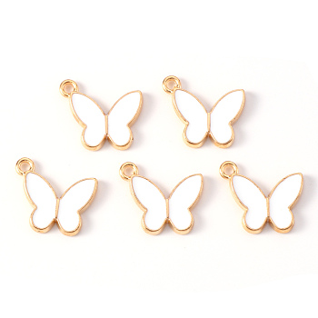 Alloy Enamel Pendants, Light Gold, Cadmium Free & Lead Free, Butterfly, Creamy White, 14x16x2mm, Hole: 1.6mm