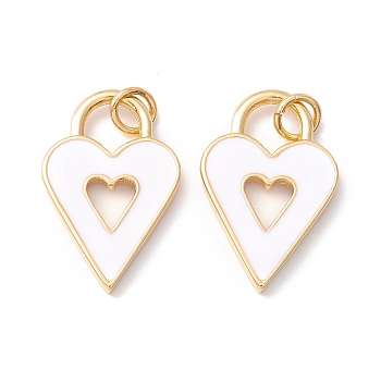 Rack Plating Brass Enamel Pendants, with Jump Ring, Cadmium Free & Nickel Free & Lead Free, Real 18K Gold Long-Lasting Plated, Heart Lock, White, 22x14x2mm, Hole: 3.4mm