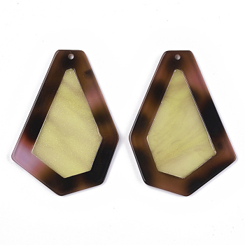 Cellulose Acetate(Resin) Big Pendants, Two-tone, Polygon, Pale Goldenrod, 53x39x2.5mm, Hole: 1.5mm