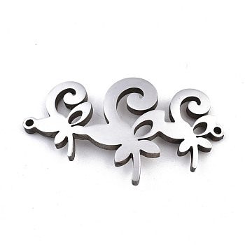 304 Stainless Steel Link Connectors, Laser Cut, Flower, Stainless Steel Color, 18x30x1.5mm, Hole: 1mm