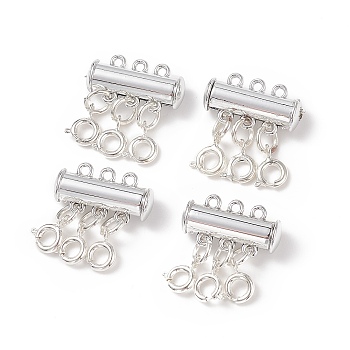 3-Strand 6-Hole Brass Magnetic Slide Lock Clasps, with Spring Ring Clasps, Necklace Layering Clasps, Silver, 22x20mm, Hole: 1.5mm