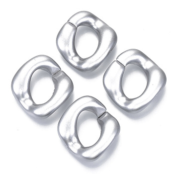 Opaque Spray Painted Acrylic Linking Rings, Quick Link Connectors, for Curb Chains Making, Twist, Silver, 37x34x9mm, Inner Diameter: 20x13mm, Side Length: 30.5x31.5mm, about 113pcs/500g