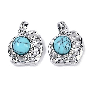 Synthetic Turquoise Pendants, Brass Nuggets Charms, Platinum, 18.5x17x6.5mm, Hole: 3.5x2.5mm