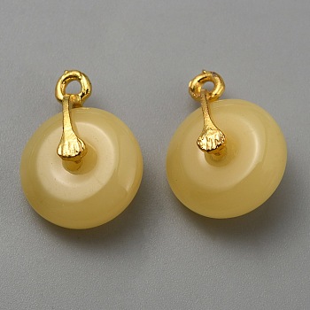 Glass Pendants, with Alloy Findings, Donut/Pi Disc Charms, Wheat, 16.5x12x7.5mm, Hole: 1.5mm