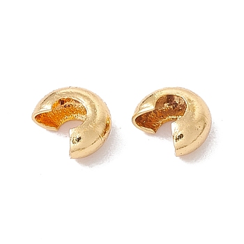 Brass Crimp Beads Covers, Cadmium Free & Lead Free, Real 18K Gold Plated, 4x3.5x2mm, Hole: 2mm