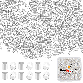 5000Pcs Brass Crimp Beads, Tube, Silver, 2x2x0.15mm, Hole: 1.5mm