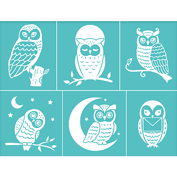 Self-Adhesive Silk Screen Printing Stencil, for Painting on Wood, DIY Decoration T-Shirt Fabric, Turquoise, Owl Pattern, 220x280mm