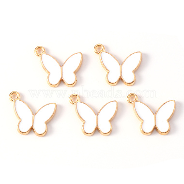 Light Gold Creamy White Butterfly Alloy+Enamel Pendants