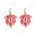 Handmade Glass Seed Beads Leaf Dangle Earrings, with Brass Earring Hooks, Platinum, Tomato, 42x30.5mm(EJEW-FS00097)
