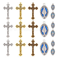 36Pcs 6 Style Zine Alloy Pendants and Enamel Pendants, Oval with Goddess & Crucifix Cross, Religion, Mixed Color, 19~47x10.5~26x2~3mm, 6pcs/style(PALLOY-AR0001-29)