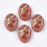 Plating Acrylic Beads, Metal Enlaced, Oval with Woman, Red, 17.5~18x13x6mm, Hole: 1.8mm, about 580pcs/500g(PACR-T008-05A)