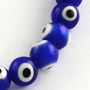Round Handmade Evil Eye Lampwork Beads Strands, Blue, 8mm, Hole: 1mm, about 48pcs/strand, 13.7 inch(X-LAMP-R114-8mm-02)