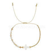Bohemian Style Seashell Cross Adjustable Bracelets, Glass & Brass Braided Bead Bracelets for Women(RL4210)