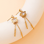 Elegant Stainless Steel & Clear Cubic Zirconia Star Tassel Stud Earrings, Cute and Trendy, Golden, 60mm(FR2560-1)