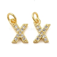 Brass Micro Pave Cubic Zirconia Pendants, with Jump Ring, Letter X, 8~9x4.5~9.5x1.5mm, Hole: 3.6mm(KK-M273-02G-X)