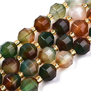 Natural Peacock Agate Beads Strands, Faceted, with Seed Beads, Dyed, Round, Colorful, 8x7.5mm, Hole: 1.2mm, Beads: 3.5x2mm, about 34pcs/strand, 15.35 inch(39cm)(G-T131-82A-03)
