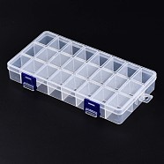 Polypropylene(PP) Bead Storage Container, 24 Compartment Organizer Boxes, with Hinged Lid, Rectangle, Clear, 21.7x11x3cm, compartment: 3.4x2.5cm(CON-S043-017)