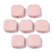 Painted Natural Wood Beads, Square, Pink, 16x15x5.5mm, Hole: 1.5mm(WOOD-R265-10H)