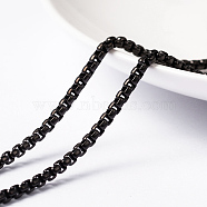 304 Stainless Steel Venetain Chains, Box Chains, Unwelded, with Spool, Electrophoresis Black, 2.5x1.2mm, about 32.8 Feet(10m)/roll(CHS-H007-35B)
