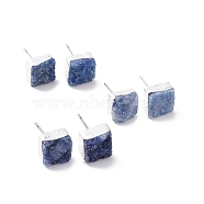 Natural Dyed Druzy Quartz Stud Earrings, with 304 Stainless Steel Findings, Square, Silver, Dark Gray, 10x10x6~10mm, Pin: 0.7mm(EJEW-P166-A02)