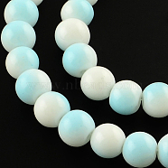 Two-Color Baking Painted Glass Bead Strands, Round, Light Sky Blue, 8mm, Hole: 1.3~1.6mm, about 104pcs/strand, 32.7 inch(X-DGLA-R050-8mm-18)