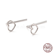 Open Heart Stud Earrings, Dainty Minimalist Rhodium Plated 925 Sterling Silver Earrings for Girl Women, Platinum, 14mm, Pin: 1mm(EJEW-I259-01P)