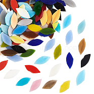 Glass Cabochons, Mosaic Tiles, for Home Decoration or DIY Crafts, Leaf, Mixed Color, 12.5x8.5x1.8mm, 170g, about 140pcs/box(GLAA-FG0001-07)