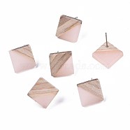 Transparent Resin & Wood Stud Earrings, with 304 Stainless Steel Pin, Rhombus, Light Salmon, 17x18mm, Pin: 0.7mm(EJEW-N017-005A-A05)