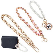 WADORN 3Pcs 3 Style Wrist Phone Case Pendant Decoration & Wristlet Bag Straps, with ABS Plastic Imitation Pearls Beads and PU Leather and Alloy Findings, Pink, 125~210mm, 1pc/style(AJEW-WR0001-91B)