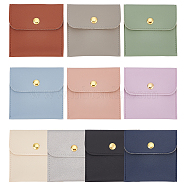 10Pcs 10 Colors PU Imitation Leather Jewelry Storage Bags, with Golden Tone Snap Buttons, Square, Mixed Color, 7.9x8x0.75cm, 1pc/color(ABAG-NB0001-94)