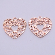Hollow Alloy Kitten Open Back Bezel Pendants, for DIY UV Resin, Epoxy Resin, Pressed Flower Jewelry, Cadmium Free & Lead Free, Heart, Rose Gold, 23.5x24.5x1.5mm, Hole: 1.5mm(PALLOY-WH0080-11RG-RS)