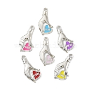 CCB Plastic Enamel Pendants, Platinum, Hand & Heart with Word Love Charms, Mixed Color, 31.5x16x3mm, Hole: 2mm(CCB-K009-08P)