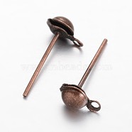 Brass Stud Earring Findings, with Loop, Red Copper, 6.5x4mm, Hole: 1mm, Pin: 0.8mm(KK-F371-34R)