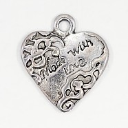 Valentines Gifts for Him Ideas Tibetan Style Alloy Pendants, Cadmium Free & Nickel Free & Lead Free, Heart, Antique Silver Color, about 19.5mm long, 17.5mm wide, 3mm thick, hole: 2.5mm(X-LF10324Y-NF)
