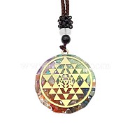 Orgonite Chakra Natural & Synthetic Mixed Stone Pendant Necklaces, Nylon Thread Necklace for Women, Flat Round, Triangle, 25.59 inch(65cm)(QQ6308-16)