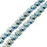 Electroplate Synthetic Non-magnetic Hematite Beads, Star, Green Plated, 7.5x7x3.5mm, Hole: 1mm, about 44~61pcs/strand, 11.02 inch(28cm)~15.55 inch(39.5cm)(G-I317-03I)