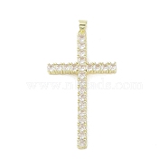 Real 18K Gold Plated Brass with Glass Pendants, Cross, Clear, 51x28x4mm, Hole: 3.1x2.8mm(KK-A209-13G-02)