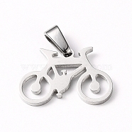 304 Stainless Steel Pendants, Bicycle, Stainless Steel Color, 15.5x24x1.5mm, Hole: 8x3mm(STAS-I127-017P)