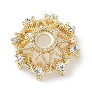 Brass Micro Pave Clear Cubic Zirconia Bead Caps, Flower, Real 18K Gold Plated, 17x7mm, Hole: 3mm(KK-G491-51A-G)